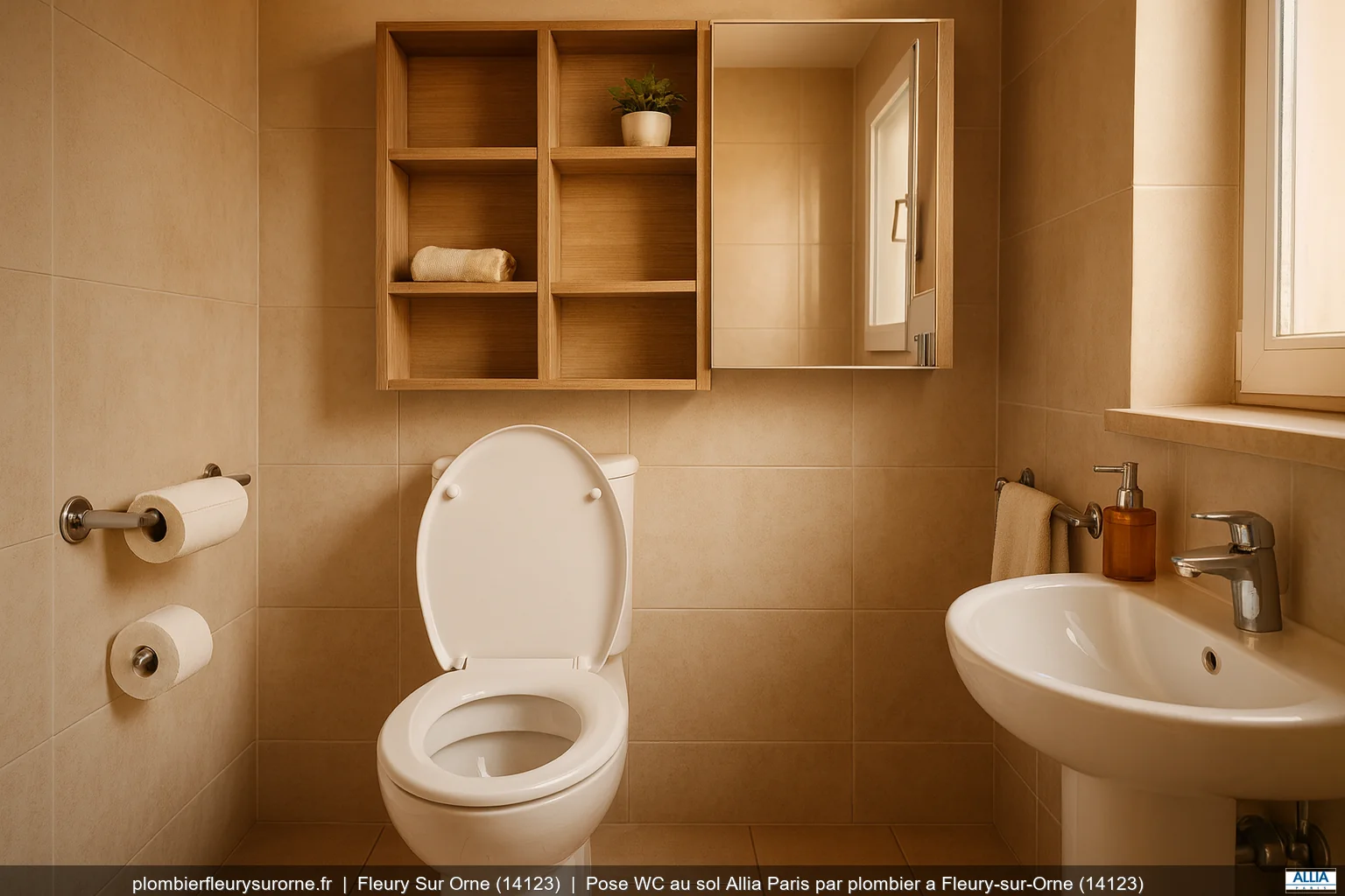 Pose WC au sol Allia Paris par plombier a Fleury-sur-Orne (14123)